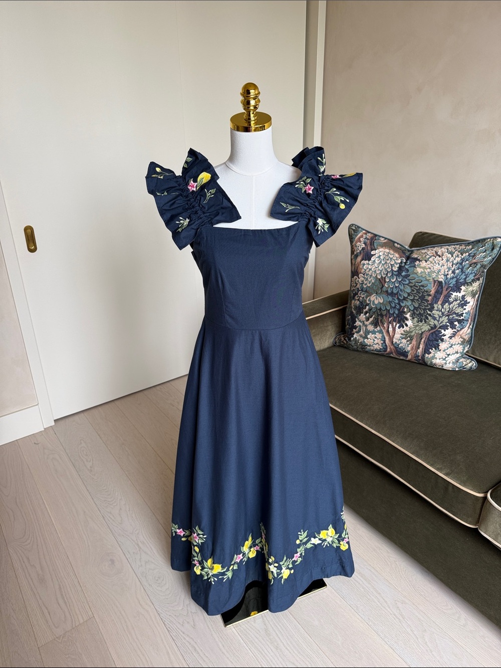 Fanm Mon AMITY DRESS Size Small NWT Navy Blue Lemons
